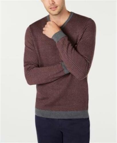 Tasso Elba Men's Merino Wool Blend V Neck Herringbone Sweater Wine Size XX-Large