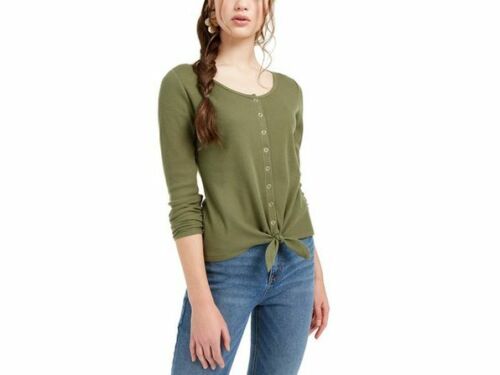 Ultra Flirt Juniors' Tie-Hem Thermal Top Green Size Extra Small