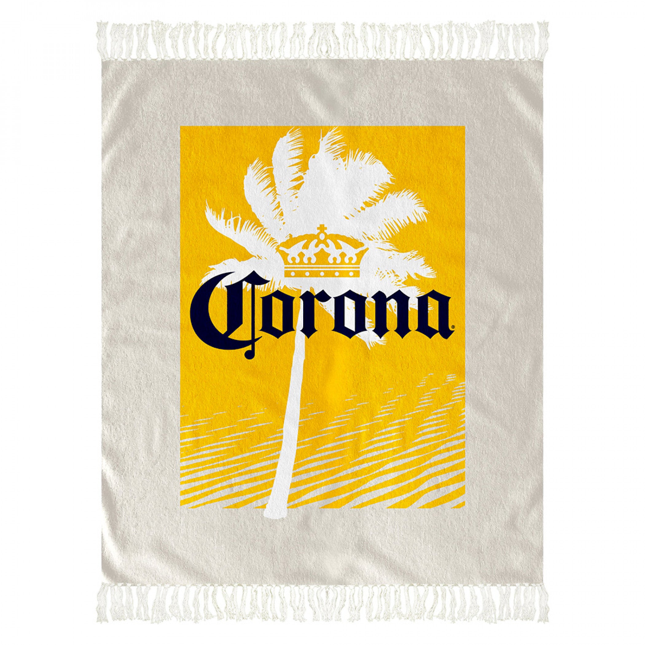 title:Corona Extra Crown Tree Tropical 50"x60" Beach Throw with Tassels;color:Yellow