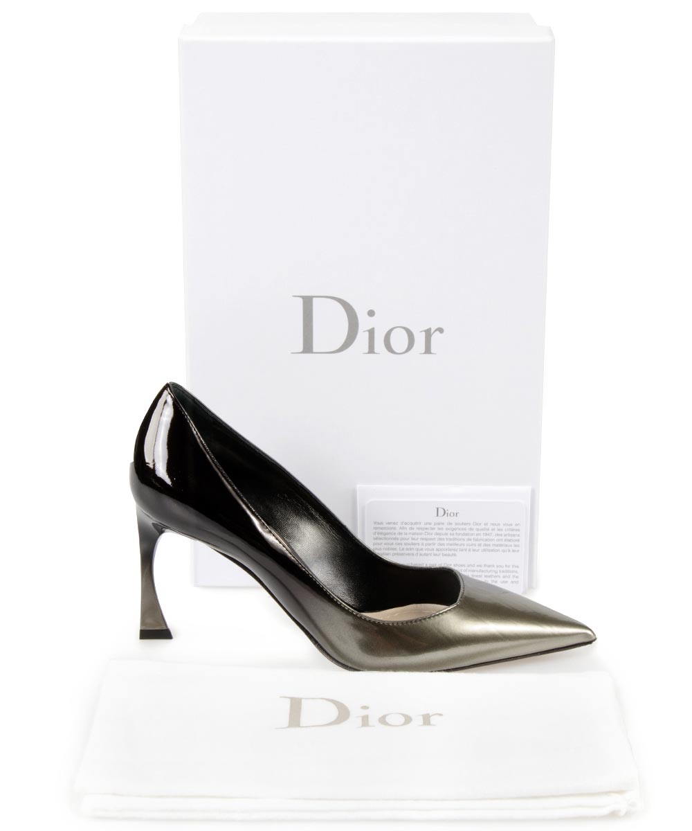 title:Dior Graded Patent Calfskin Pump | 8cm Heel | Grey and Black;color:Black