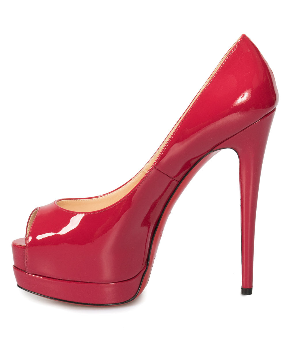 title:Christian Louboutin Palais Royal Red Bisou Patent Leather 120mm Platform Pump;color:Red