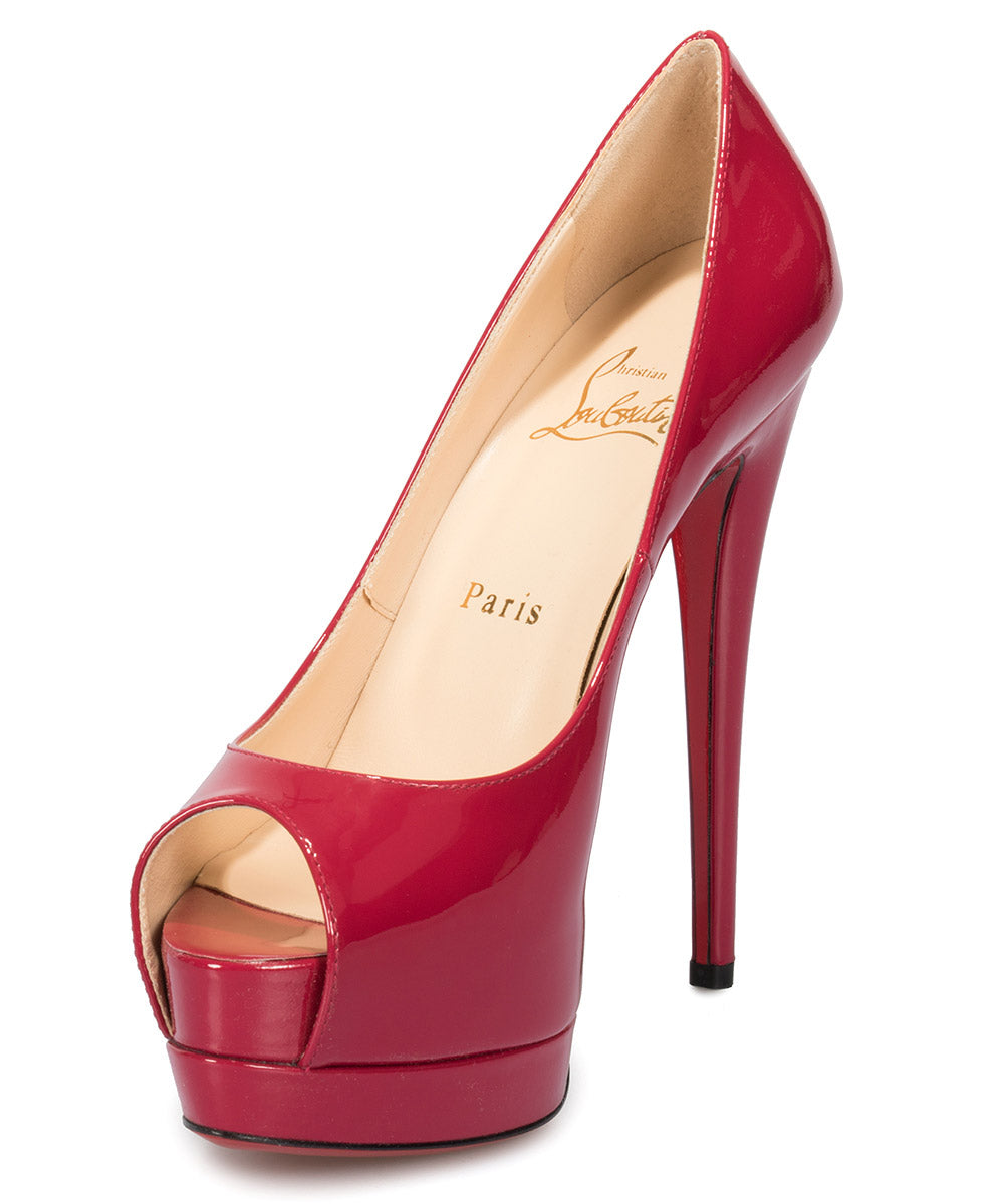 title:Christian Louboutin Palais Royal Red Bisou Patent Leather 120mm Platform Pump;color:Red