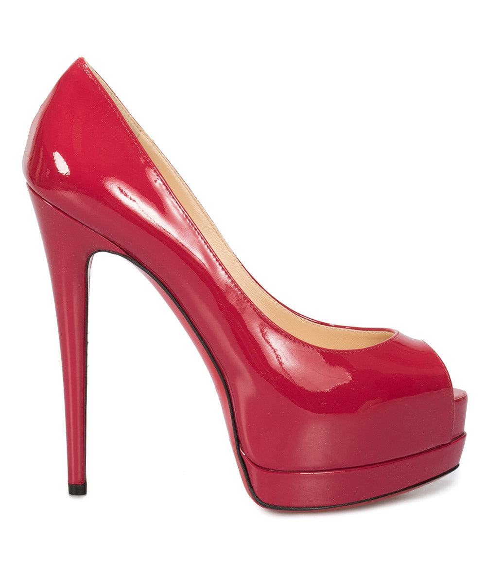 title:Christian Louboutin Palais Royal Red Bisou Patent Leather 120mm Platform Pump;color:Red