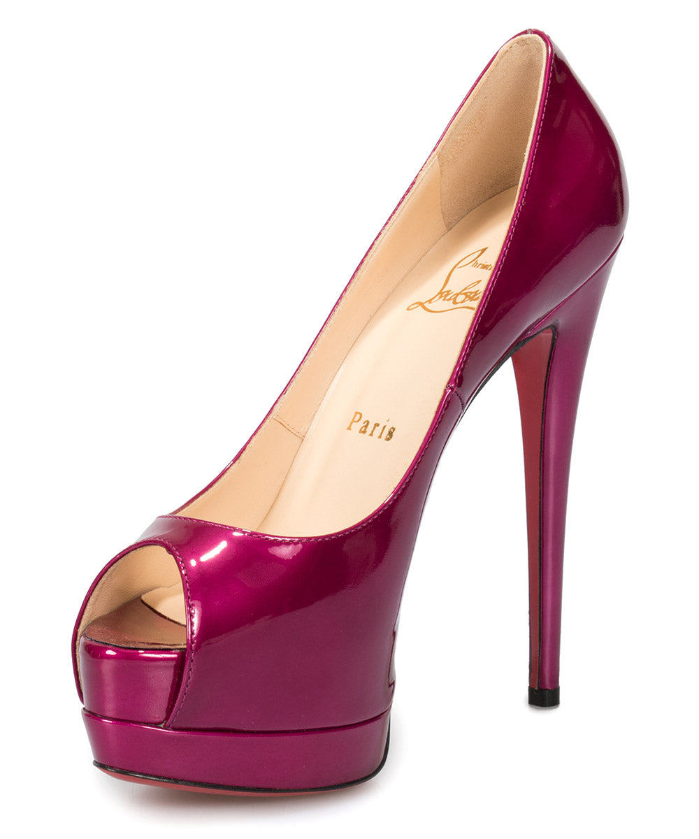 title:Christian Louboutin Palais Royal Magenta Patent Leather 120mm Platform Pump;color:Red