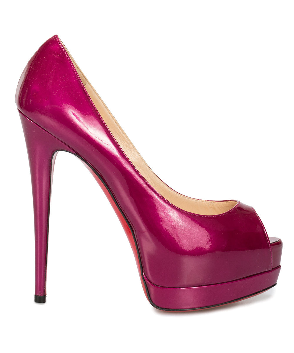 title:Christian Louboutin Palais Royal Magenta Patent Leather 120mm Platform Pump;color:Red