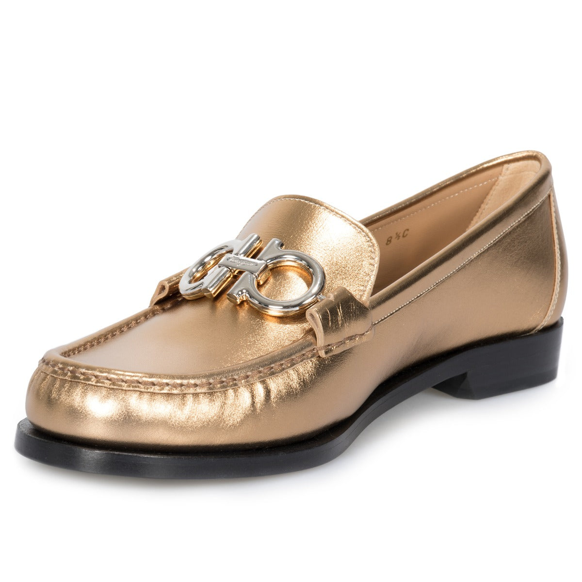 title:Salvatore Ferragamo Gancini Gold Loafers;color:Gold