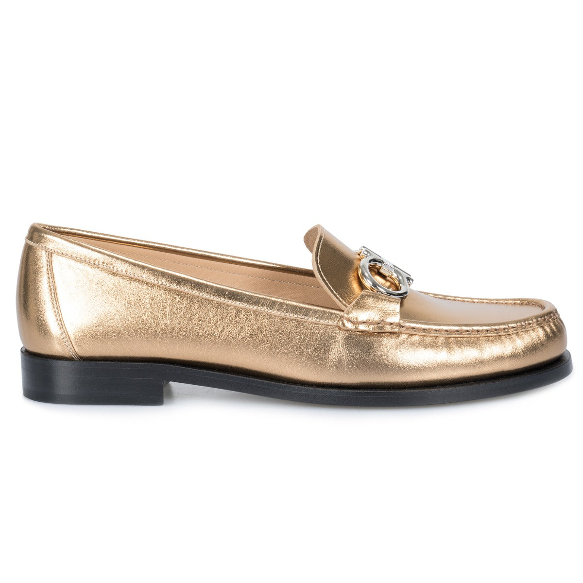 title:Salvatore Ferragamo Gancini Gold Loafers;color:Gold