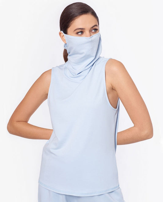 Betsy & Adam Women's Knit Attached Mask Tank Top Blue Size X-Small