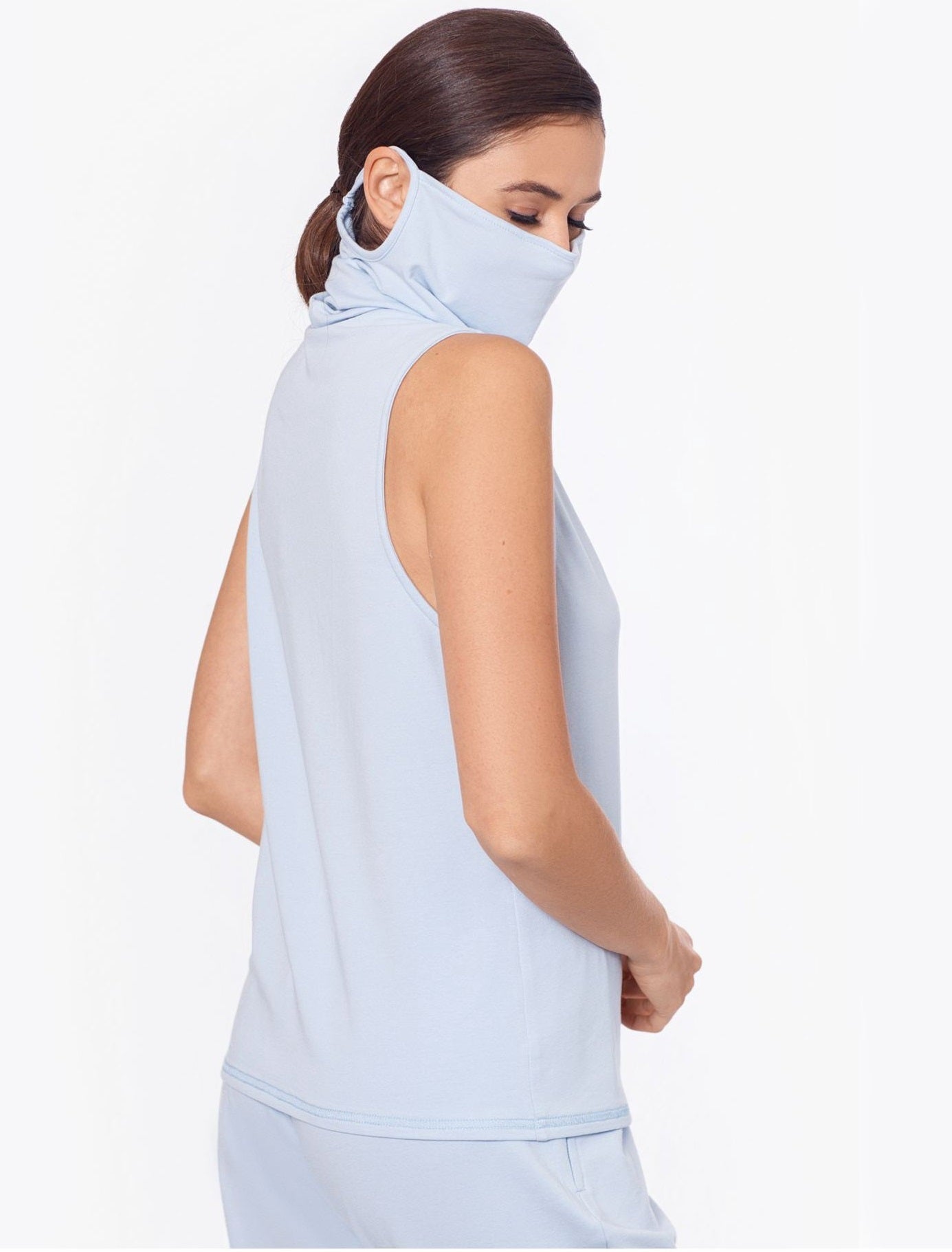 Betsy & Adam Women's Knit Attached Mask Tank Top Blue Size X-Small