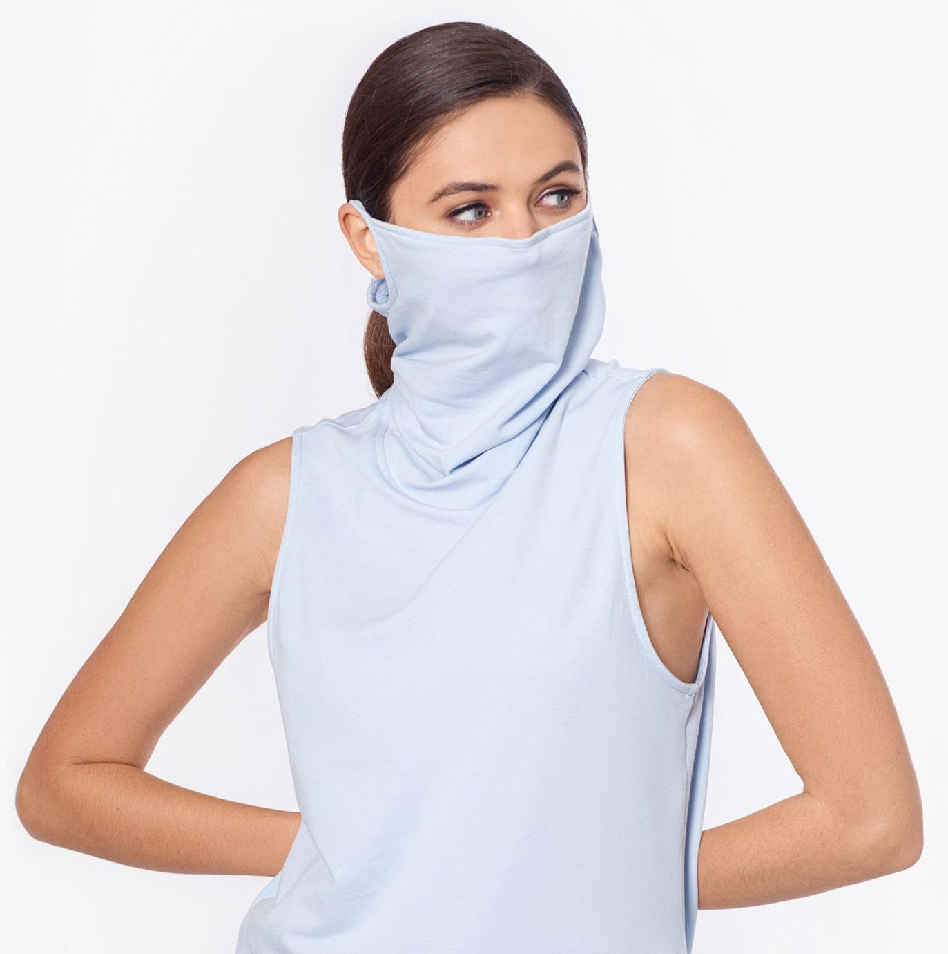 Betsy & Adam Women's Knit Attached Mask Tank Top Blue Size X-Small