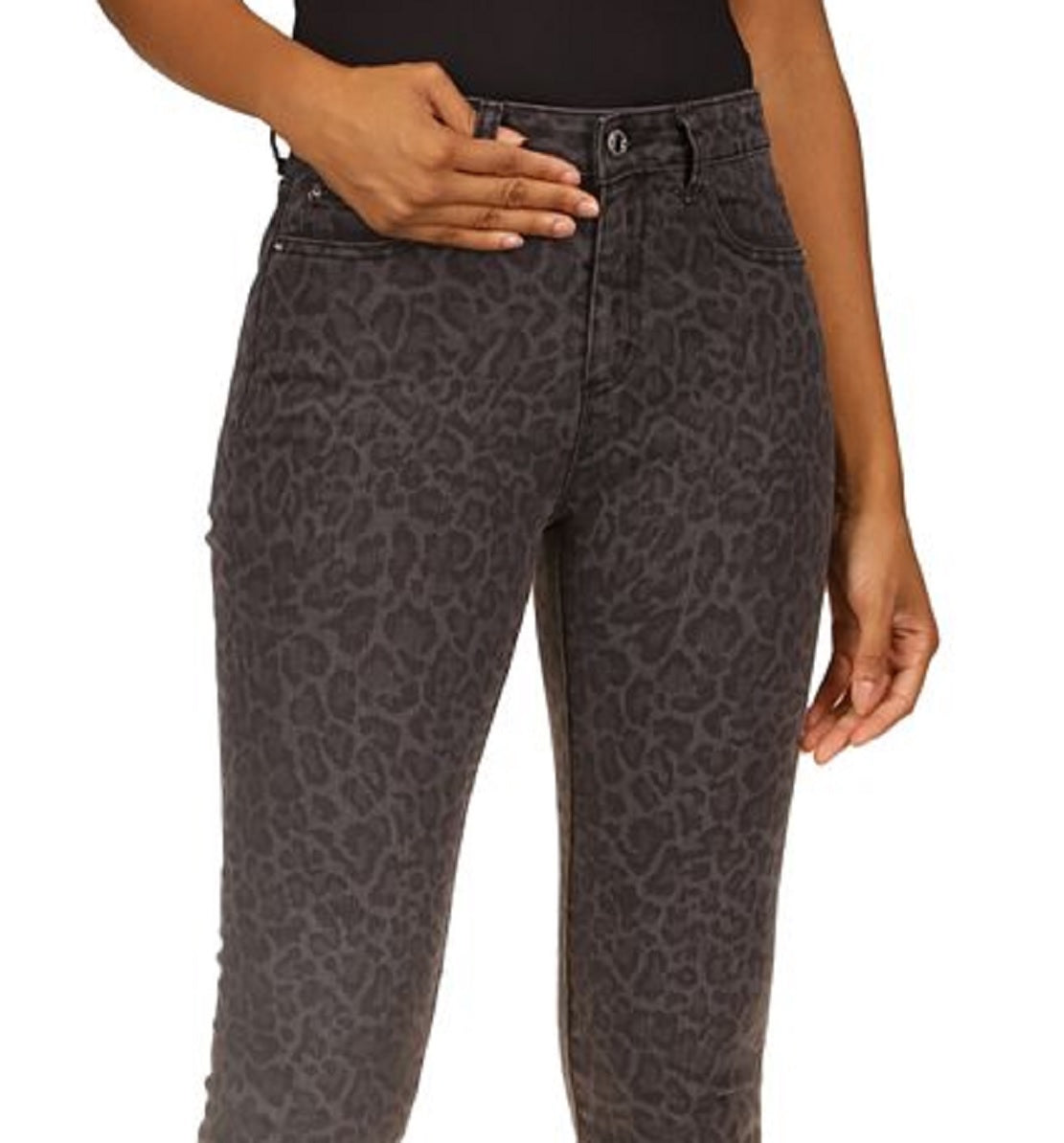 Michael Kors Women's Leopard Print Straight Skinny Jeans Black Size 6