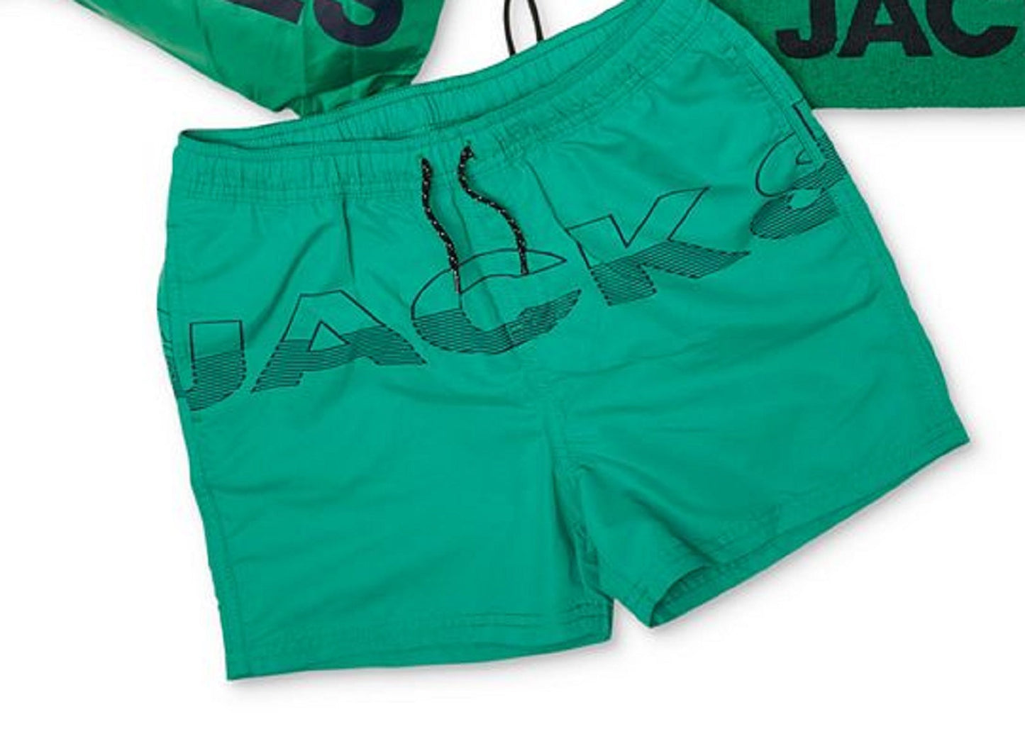 Jack & Jones Men's 3 Pc Swim Trunks Towel & Drawstring Beach Bag Set Green Size Large