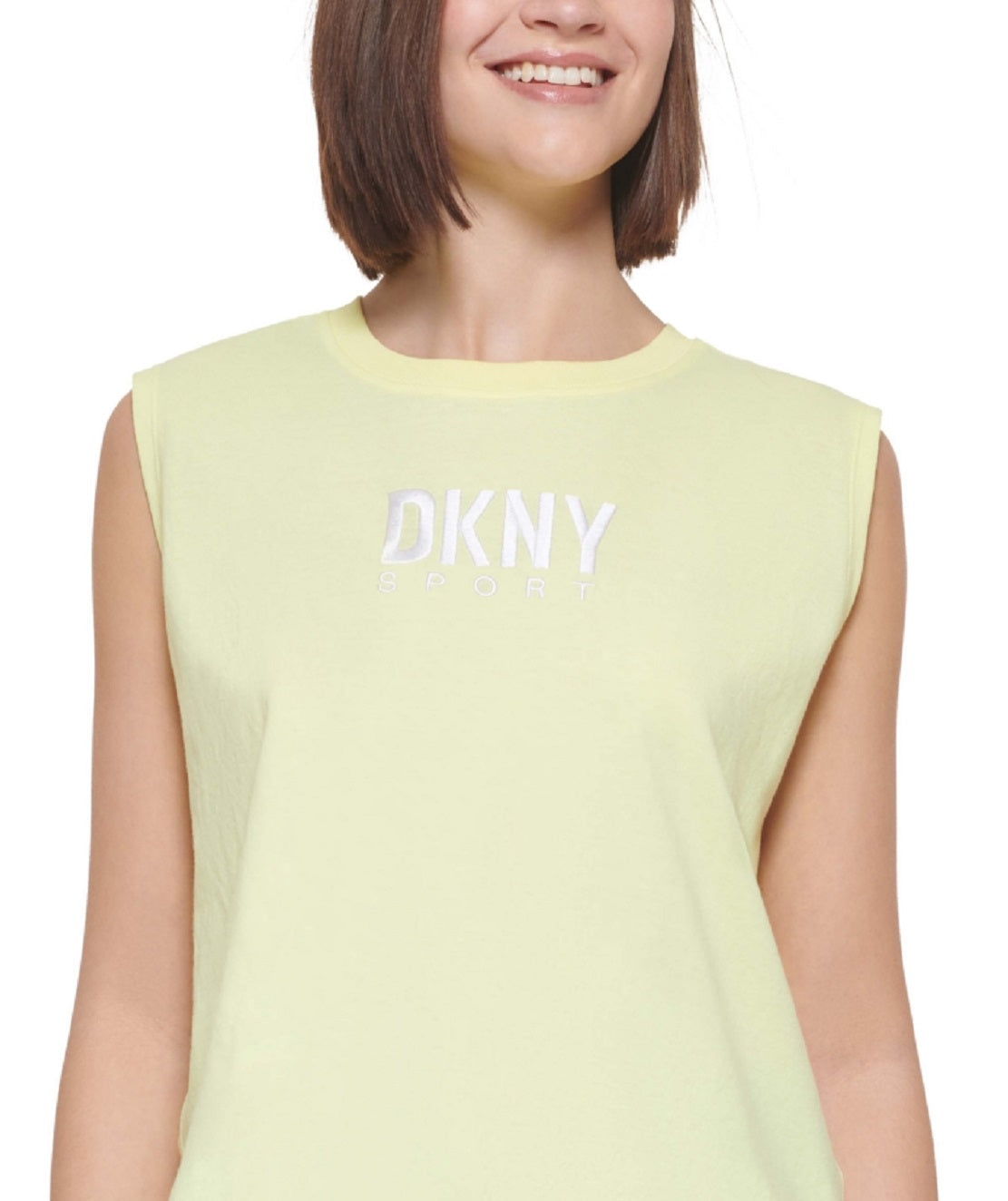 DKNY Women's Cotton Embroidered Logo Muscle Tank Top Yellow Size Small