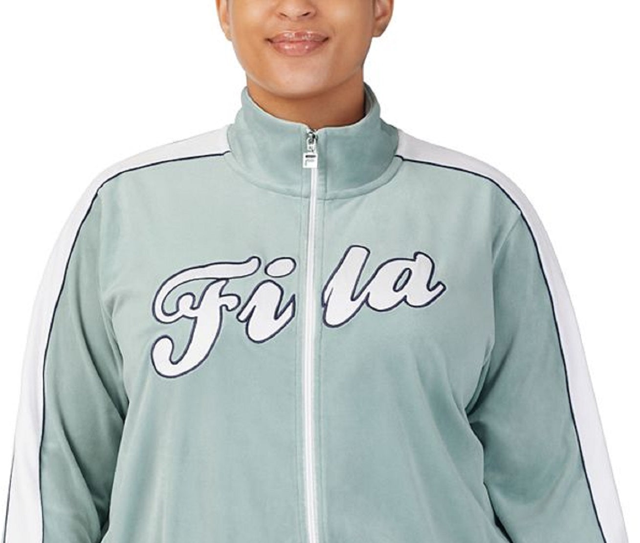 Fila Women's Valery Logo Zip Front Velour Jacket Green Size 2X