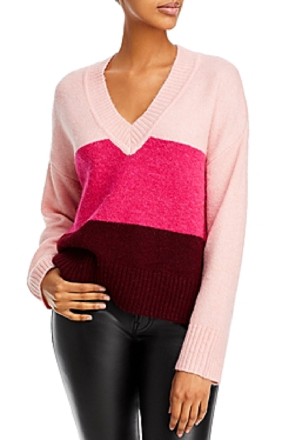 Aqua Women's Colorblock Knit Pullover Sweater Pink