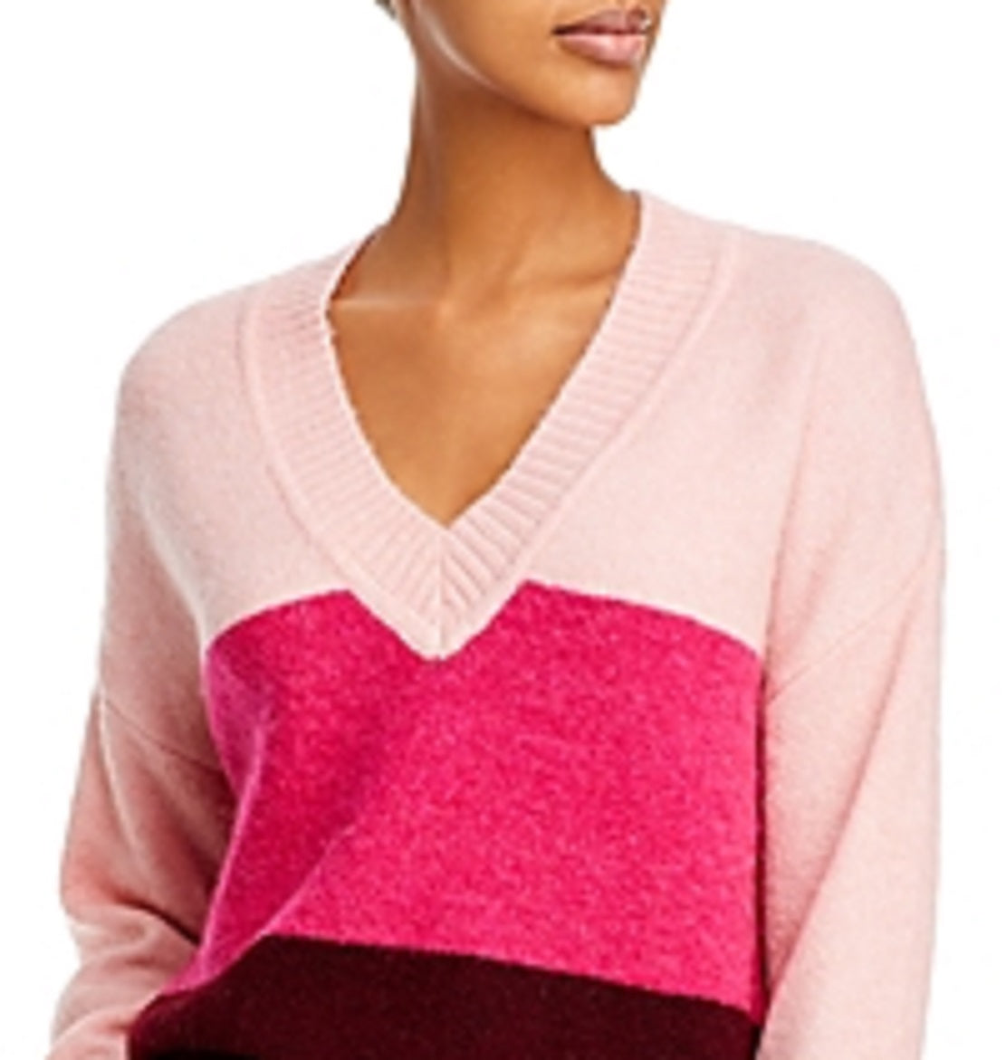 Aqua Women's Colorblock Knit Pullover Sweater Pink