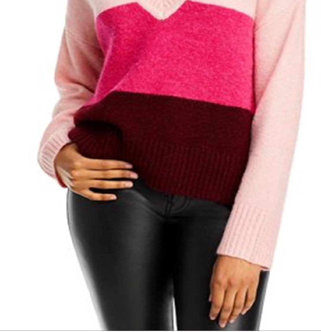 Aqua Women's Colorblock Knit Pullover Sweater Pink