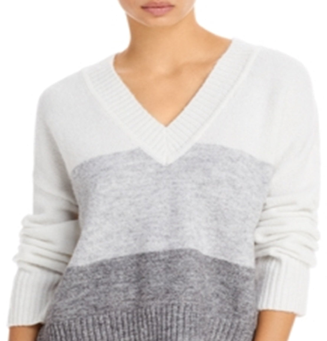 Aqua Women's Colorblock Knit Pullover Sweater Gray