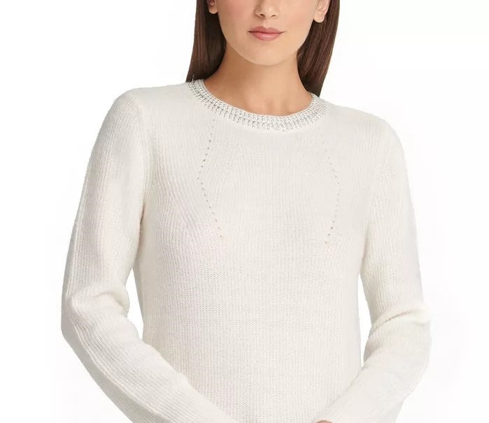 DKNY Women's Embellished Sweater White Size Medium