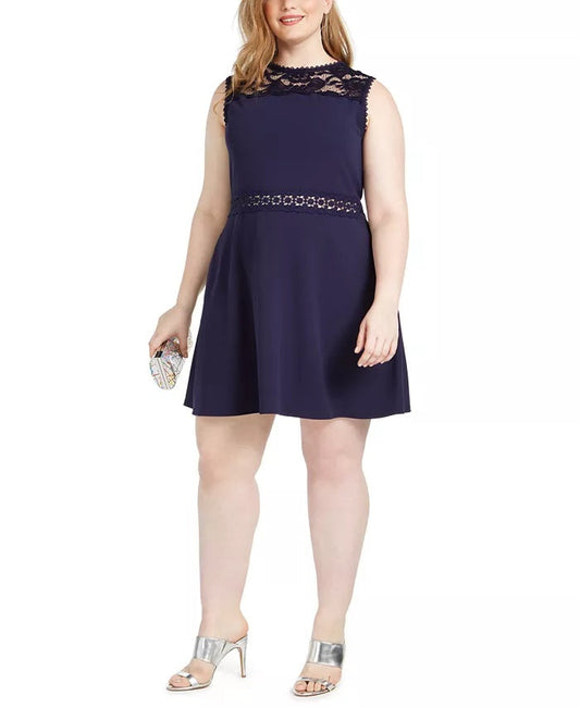 Speechless Women's Trendy Plus Size Lace-Trim A-Line Dress Blue Size 22