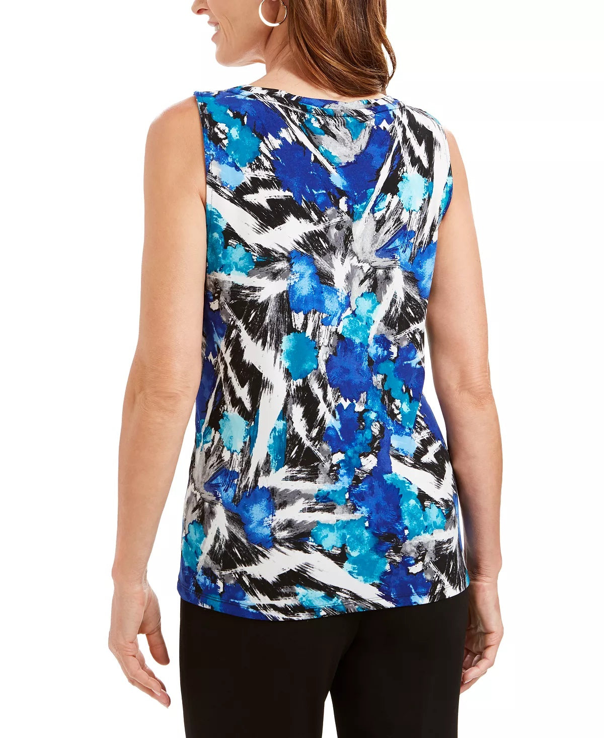 Kasper Women's Printed Sleeveless Blouse Blue Size X-Small