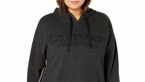 Calvin Klein Women's Performance Plus Logo Hoodie Grey Size 1X