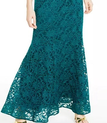 BCX Women's Lace Solid Sleeveless Asymmetrical Neckline Full-Length Fit + Flare Evening Dress Green Size 5