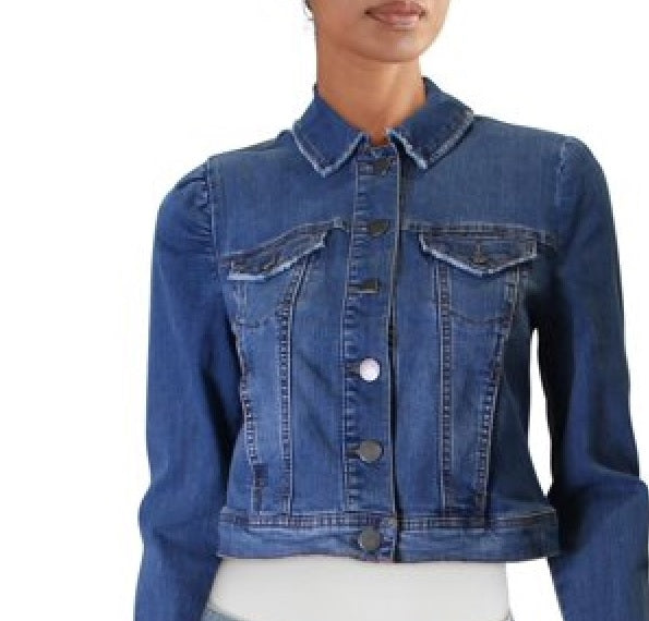 Maison Jules Women's Denim Puff Sleeve Jean Jacket Blue Size X-Small