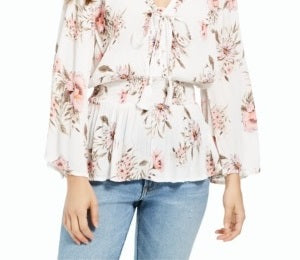 American Rag Junior's Printed Button Sleeve Top White/Pink Size X-Small