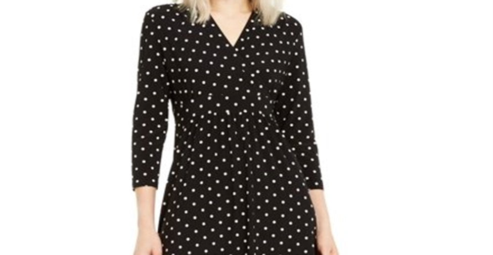 Anne Klein Women's Sheath Polka Dot Surplice Dress Black Size Medium