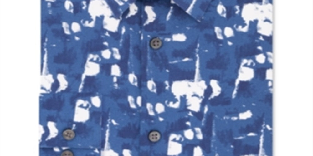 Calvin Klein Men's Printed Button up Dress Shirt Blue Size M