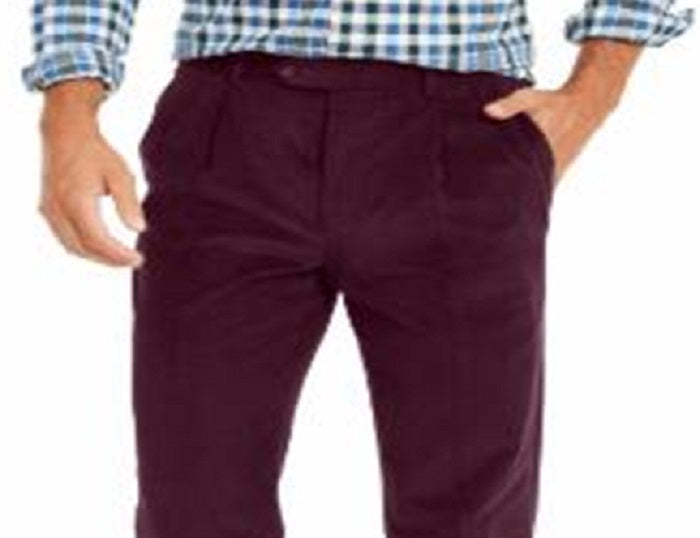 Ralph Lauren Men's Classic Regular Fit Corduroy Double Reverse Pleated Dress Pants Red Size 40X30