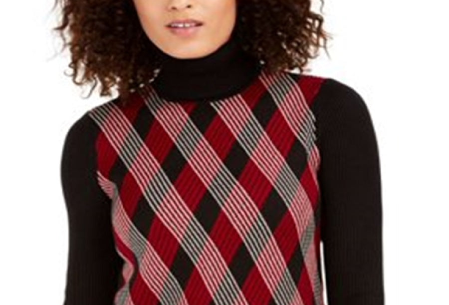 Anne Klein Women's Argyle Long Sleeve Turtle Neck T-Shirt Sweater Black