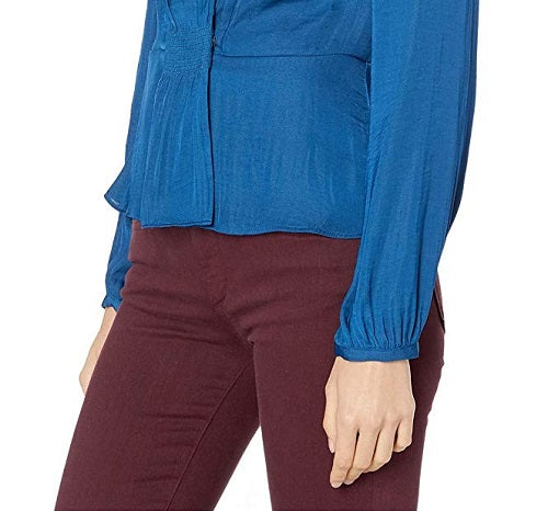 1.STATE Women's Long Sleeve Cross Front Blouse Blue Size Large