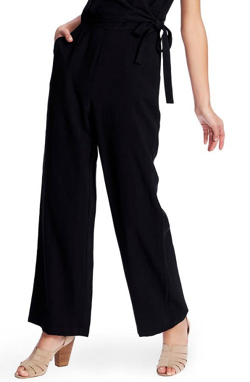 1.STATE Women's Pocketed Sleeveless V Neck Evening Faux Wrap Wide Leg Jumpsuit Black