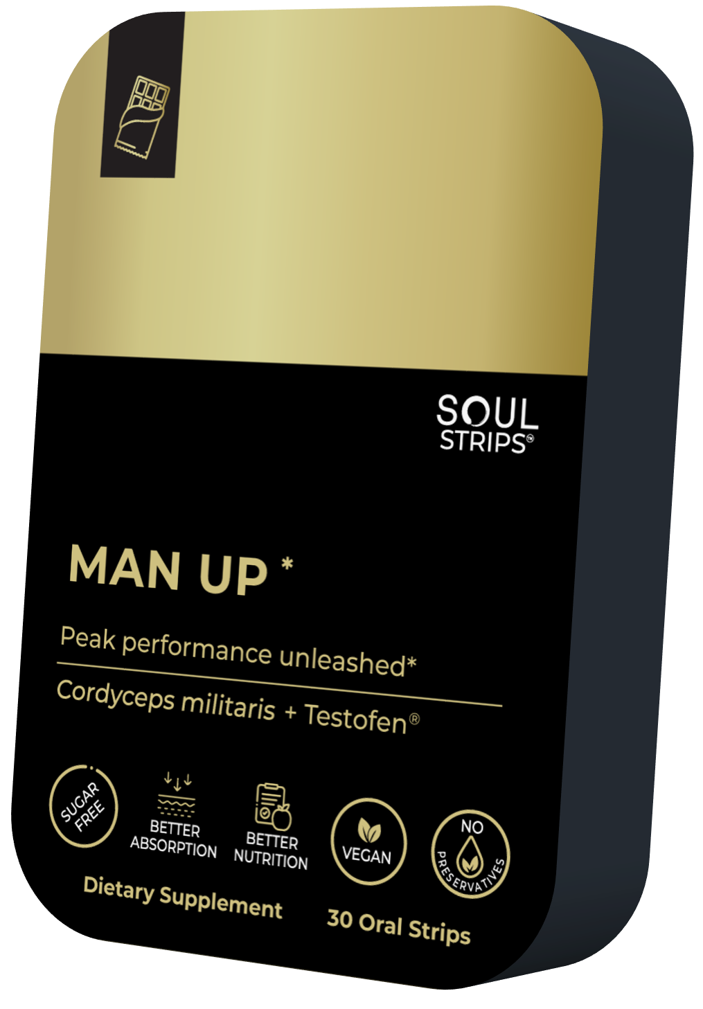 Soul Strips Man Up 30 Vegan Sugar Free Dark Chocolate Flavor 30 Strips