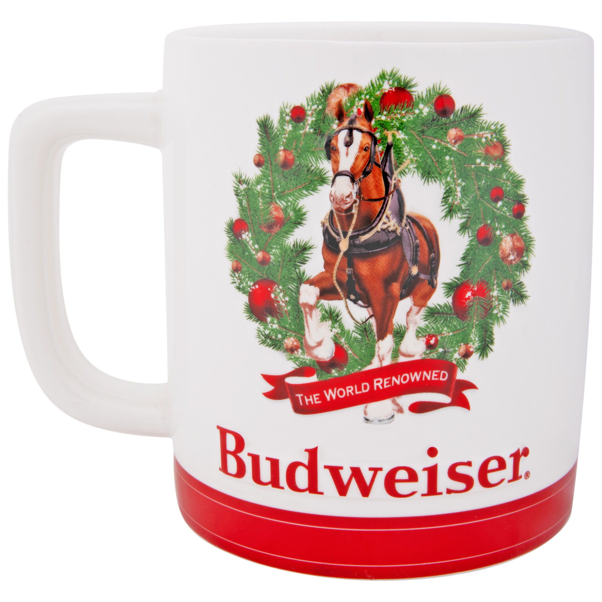 title:Budweiser Clydesdales The World-Renowned Holiday Stein Mug;color:White