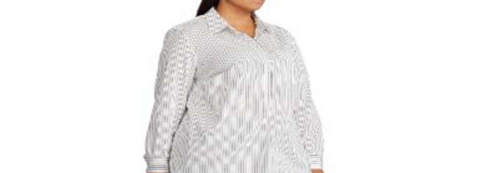 Ralph Lauren Women's Plus Box Pleated Cotton Shirt White Size XL