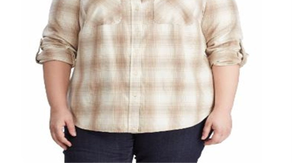 Ralph Lauren Women's Plus Plaid Roll Tab Sleeve Shirt White Size 2XL