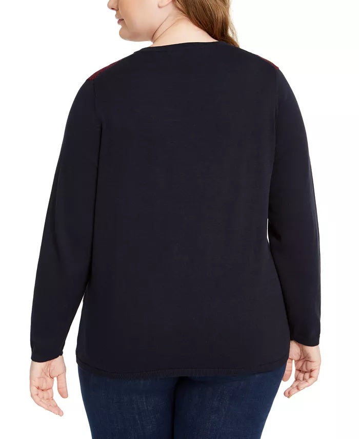 Tommy Hilfiger Women's Plus Size Cotton Ivy Fair Isle Sweater Blue Size 0X