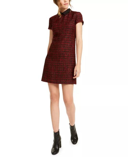 Maison Jules Women's Collared Tweed Shift Dress  Bright Red Size X-Large