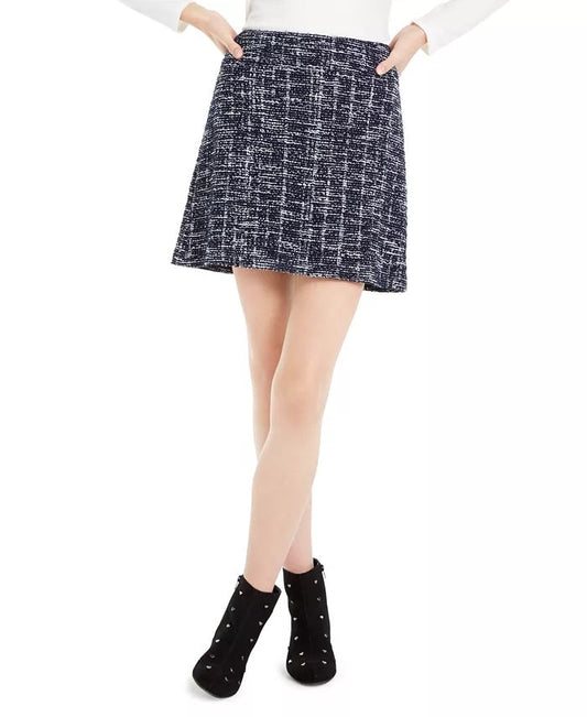 Maison Jules Women's Plaid A-Line Mini Skirt Navy Size 4