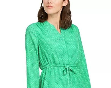 Maison Jules Women's Printed Drawstring Dress Bright Green Size Medium