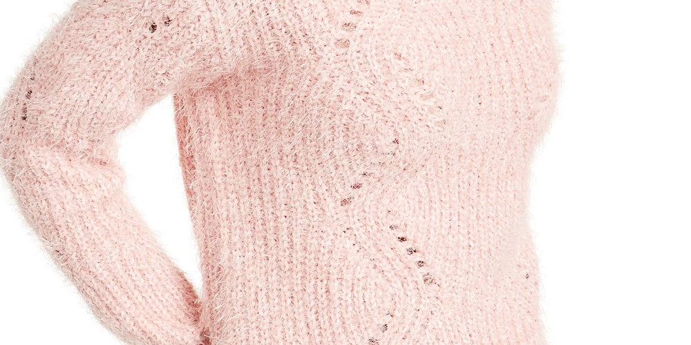 Freshman Juniors' Pointelle Chenille Sweater Med Pink Size Small