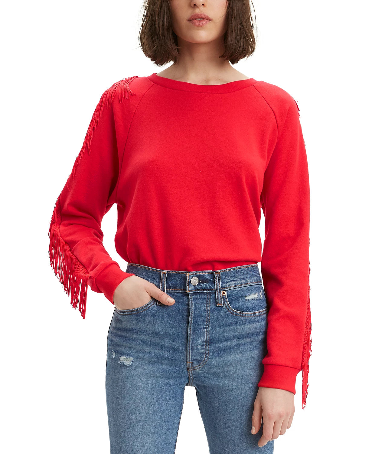 Levi's Women's Fringed Crewneck Sweatshirt Red Size X-Small