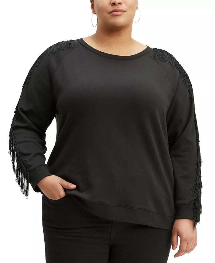 Levi's Women's Trendy Reese Fringe-Trim Top Black Size X-Large