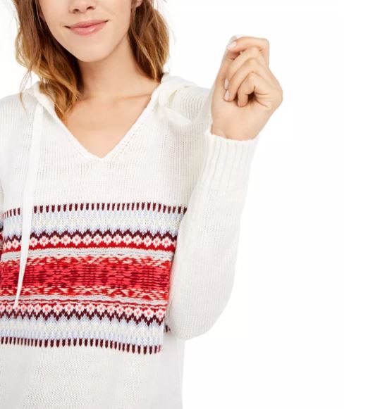 American Rag Junior's Fair Isle Hoodie Sweater White