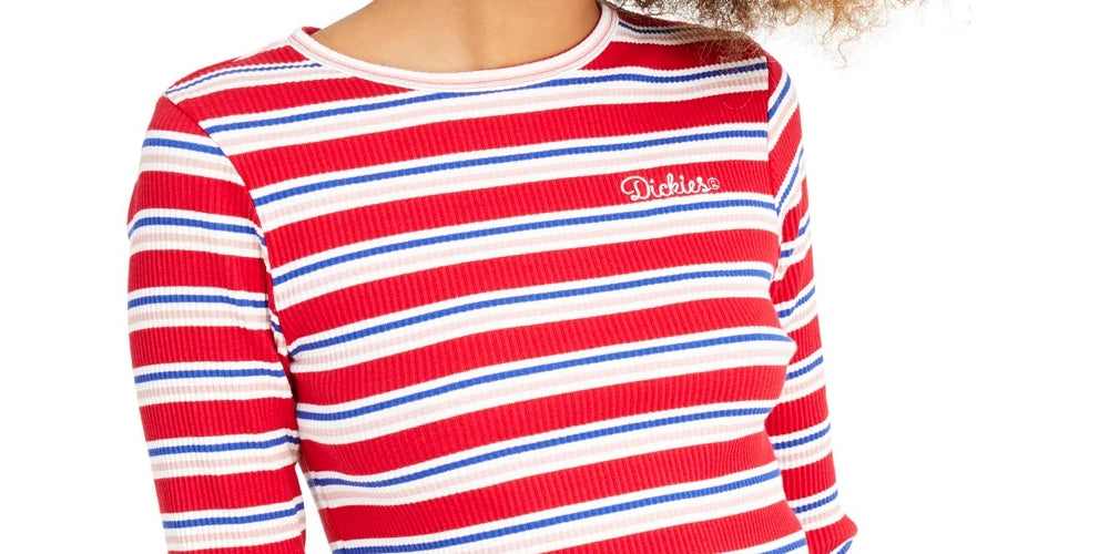 Dickies Women's Stripe Long-Sleeve Crop T-Shirt Red overflw Size Small