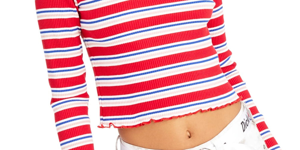 Dickies Women's Stripe Long-Sleeve Crop T-Shirt Red overflw Size Small