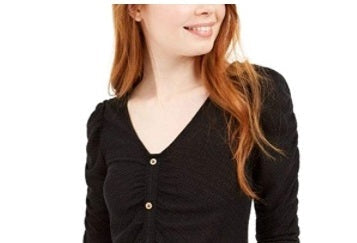 Crave Fame Juniors' Ruched Textured Top Black Size X-Small